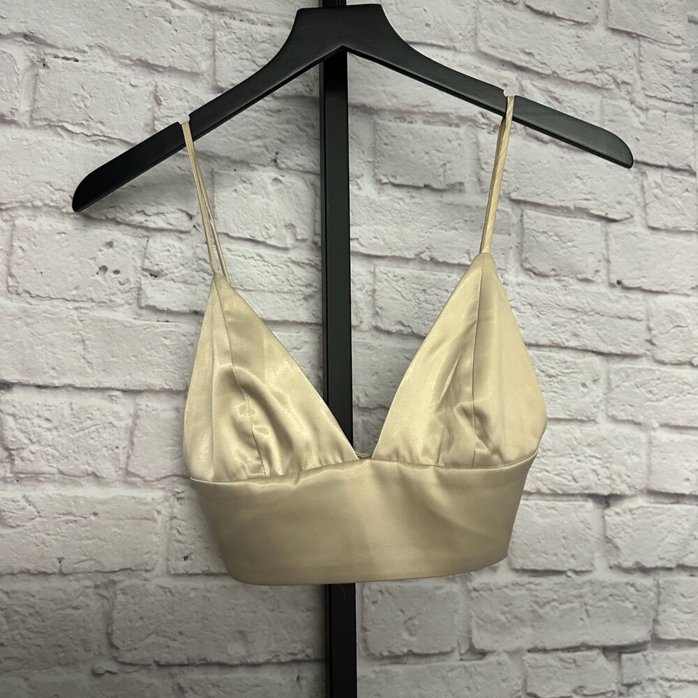 Silk Cream Bobbles & Lace Crop Top  - Small